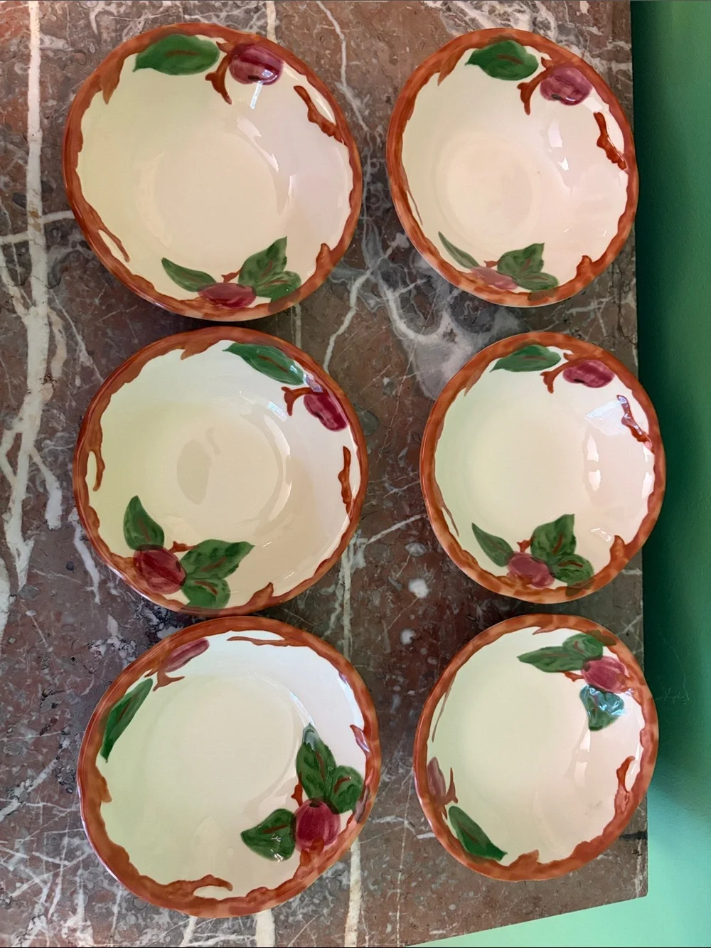 Franciscan Cream Ceramic Bowl with Pale Green Rim